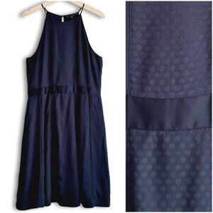 BANANA REPUBLIC Halter Waist Defined Fit & Flare Dot Knee Length Dress Navy Sz 8